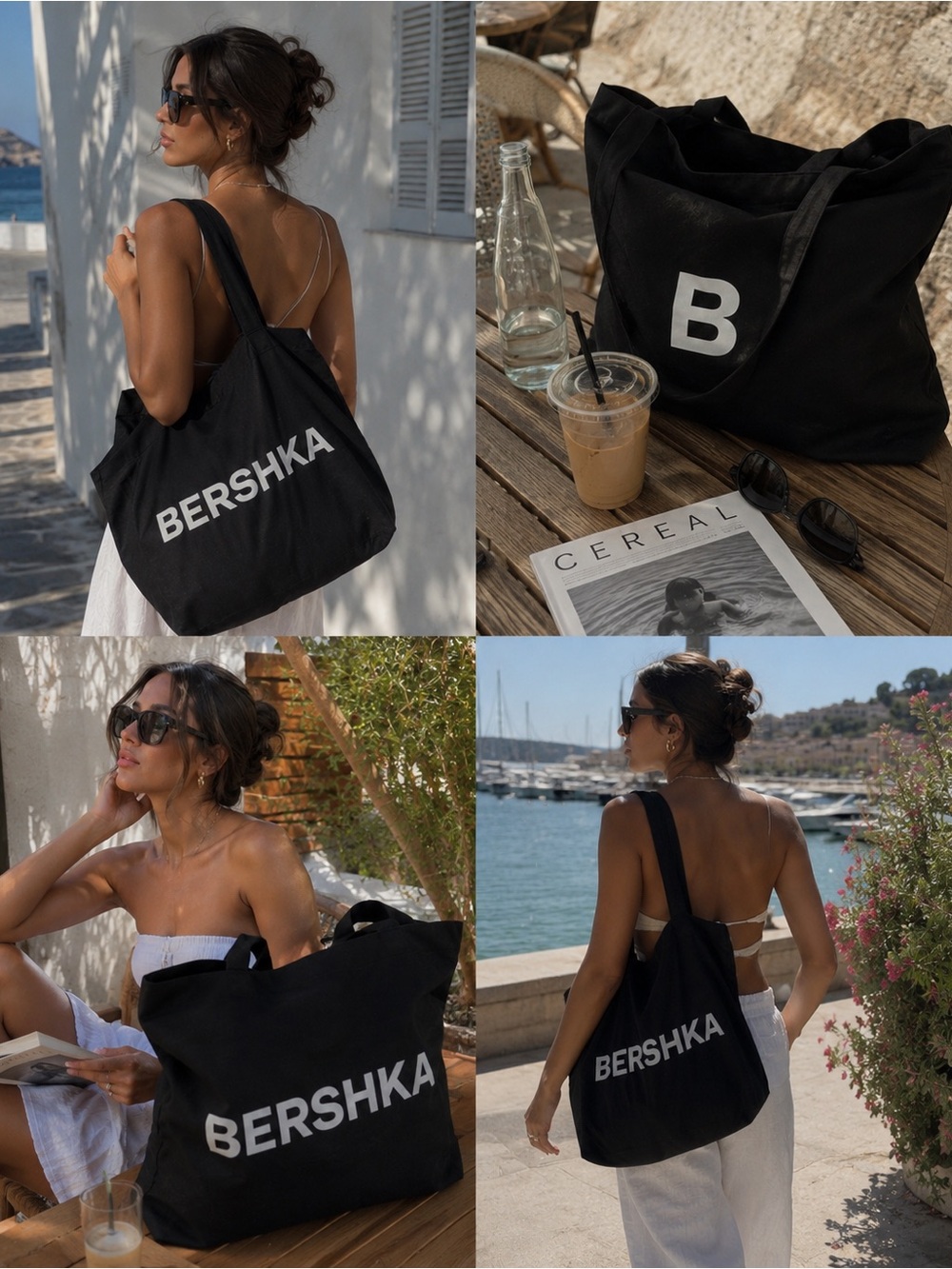 Bershka Oversized signature Logo Tote Bag Minimalist Euro Streetwear Carryall